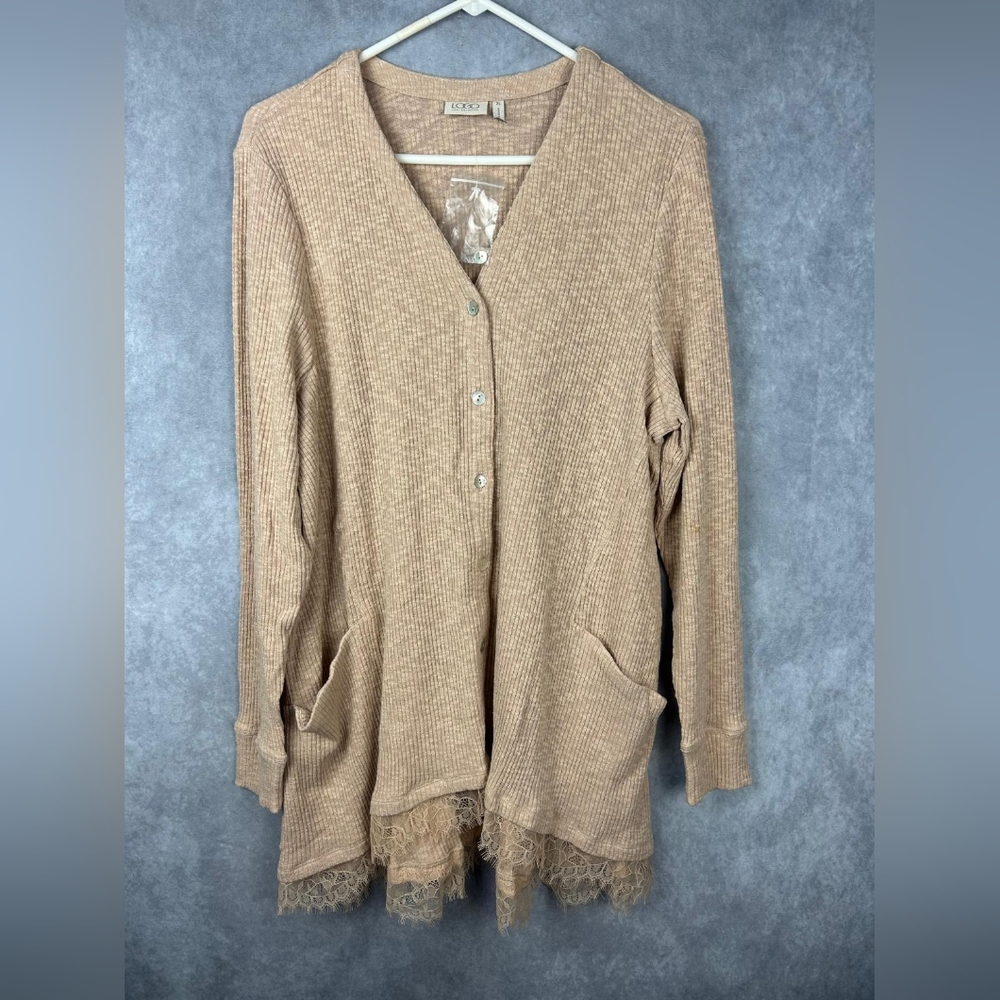 LOGO LOUNGE by Lori Goldstein Heathered Knit Cardigan Deep Cobalt‎ XL